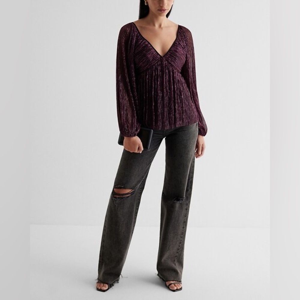 EXPRESS BURGANDY LONG SLEEVE ELEGANT TOP SIZE XS
